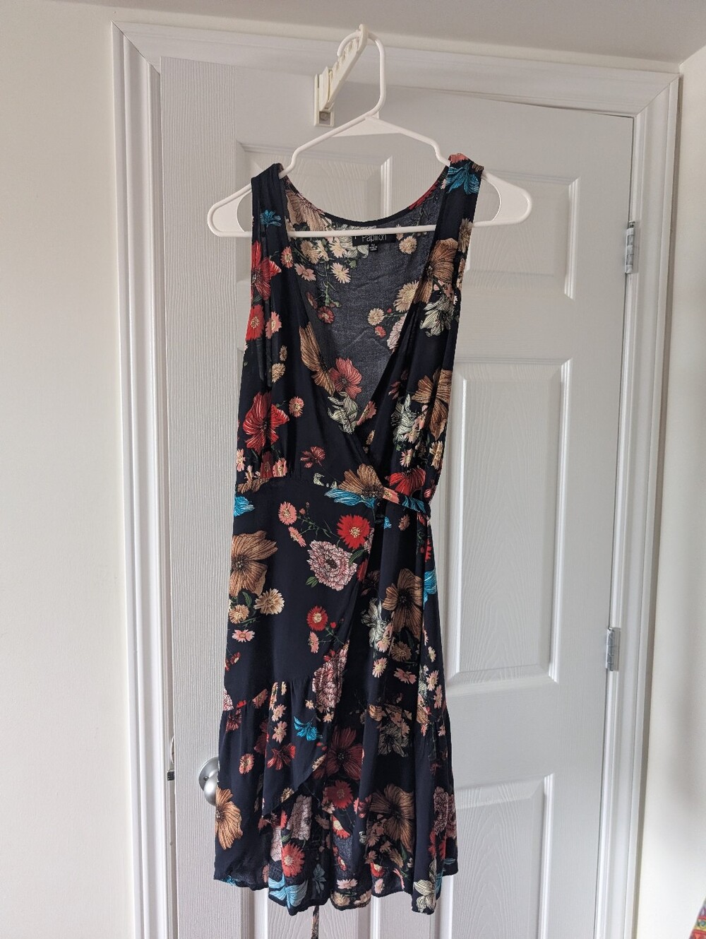 Papillon Blanc Navy Blue Floral Wrap Midi Dress